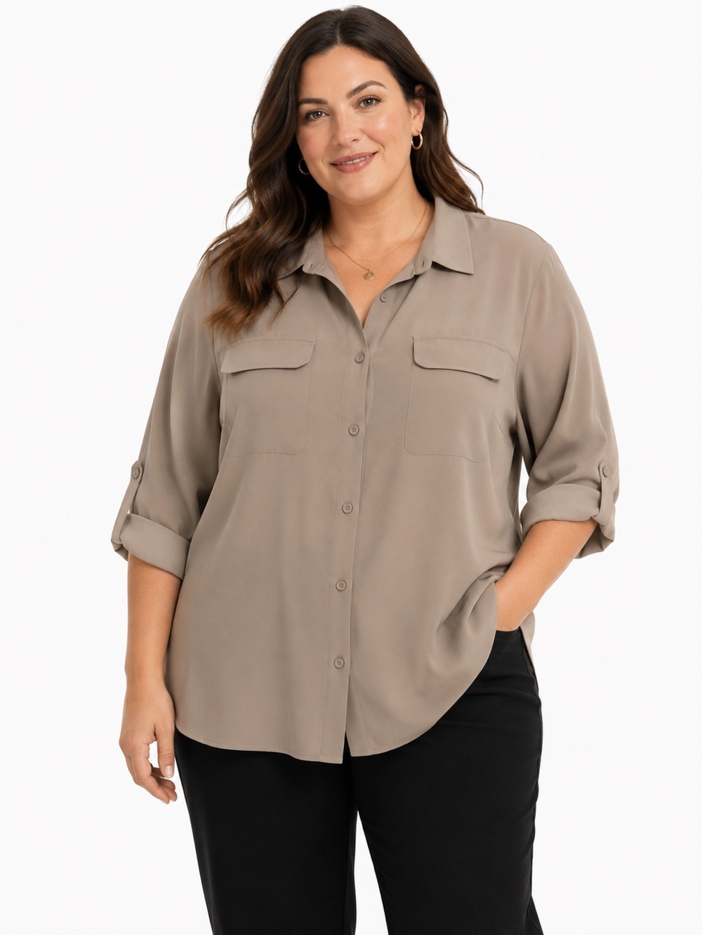 Women’s Button Up Utility Blouse Lightweight Shirt Top